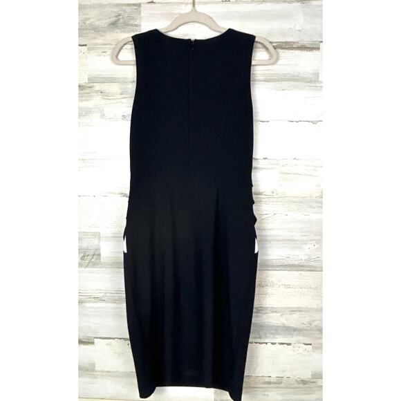 Joseph Ribkoff Women's 8 Black white silky knit unlined abstract midi dress - Picture 4 of 7